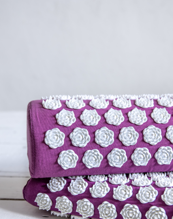 Acupressure mats with white nubs and purple cotton mat material