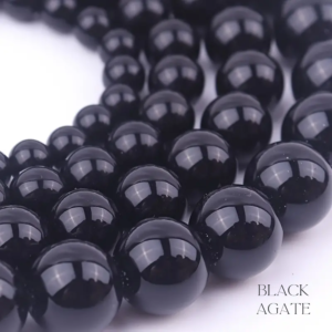 Mala beads black agate close up