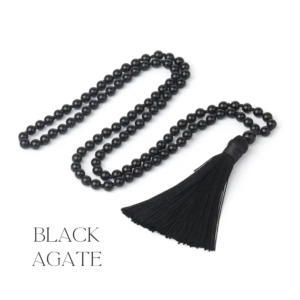 Mala beads necklace isolated - black agate beads