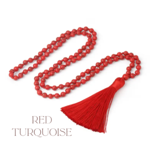 Mala beads necklace isolated - red turquoise beads