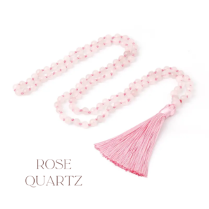 Mala beads necklace isolated - rose quartz beads