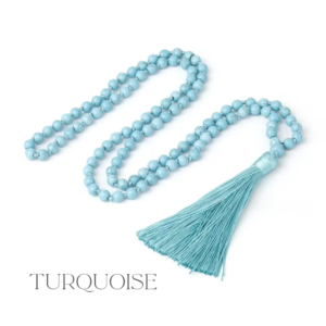 Mala beads necklace isolated - turquoise beads