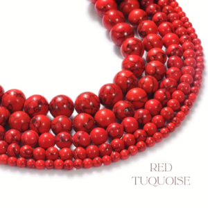 Mala beads red turquoise close up