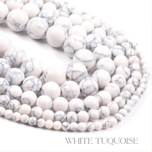 Mala beads white turquoise close up