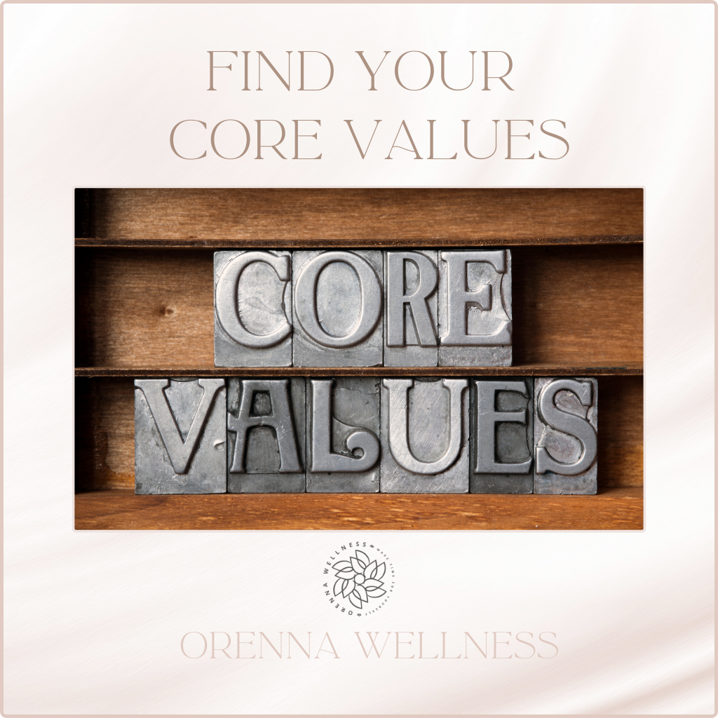 A sign in metal letters on a wooden stand about personal core values