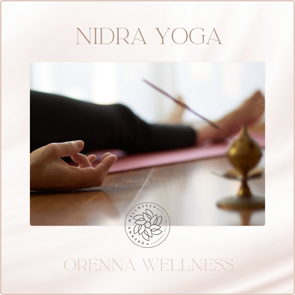 Yoga Nidra a woman relaxing in a session on the floor with an incense by orenna wellness