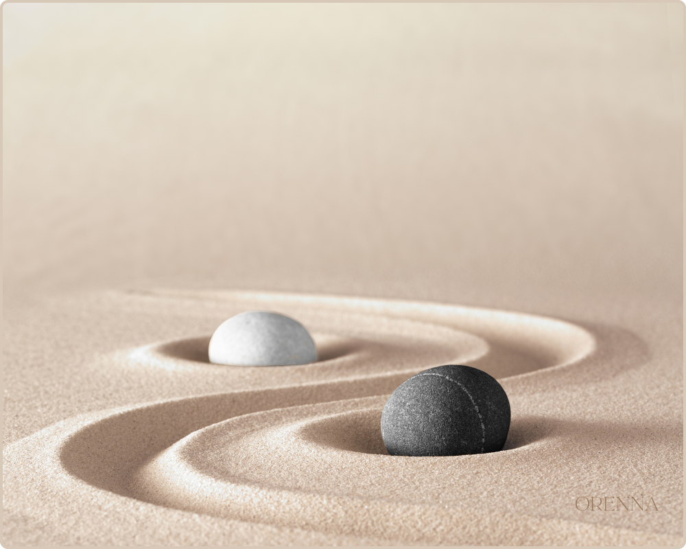 Philosophy About Orenna symbol ying and yang on sand