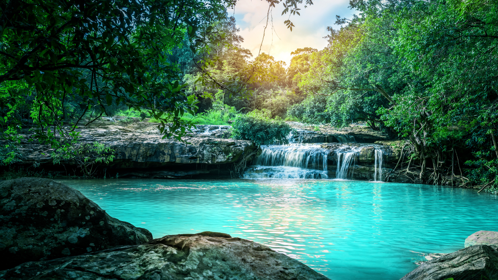 retreat waterfall at sunrise