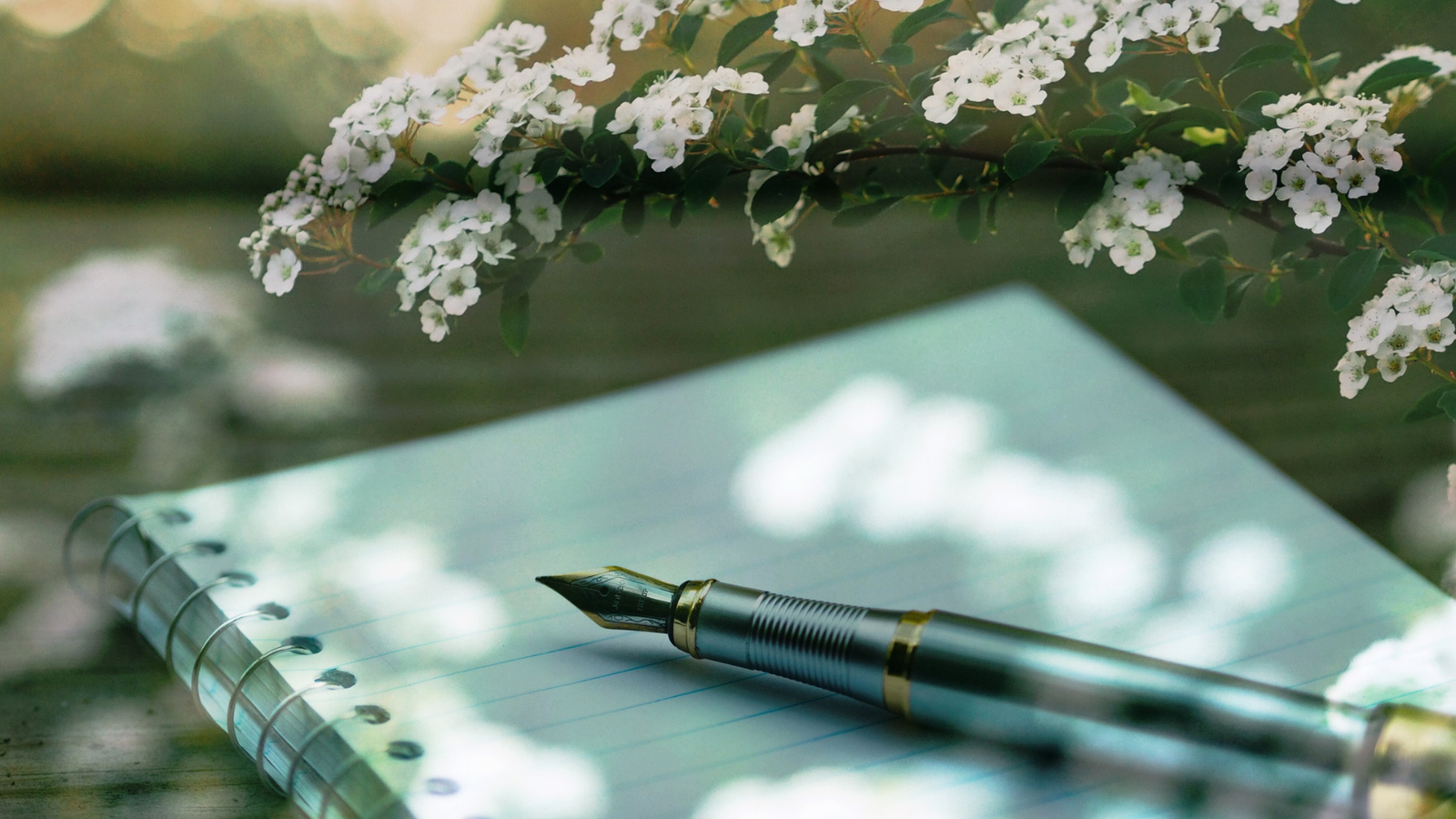notebook and ink pen with flowers in a yoga therapy session