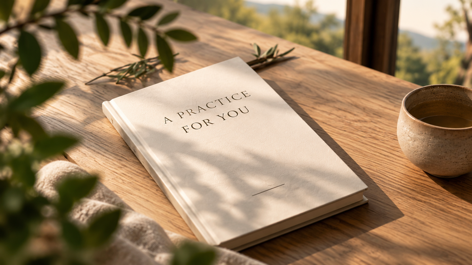Personalised yoga practice journal with tea in a calm Orenna Wellness setting