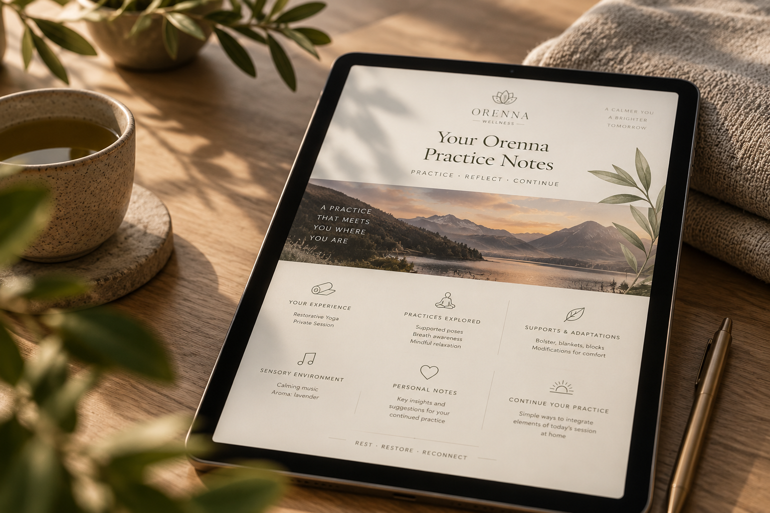 Personalised Orenna Practice Notes for a private yoga experience in Inverness