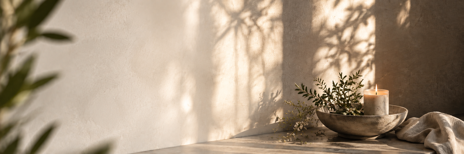 Candle, natural botanicals and soft sunlight in the Orenna Wellness private studio in Inverness