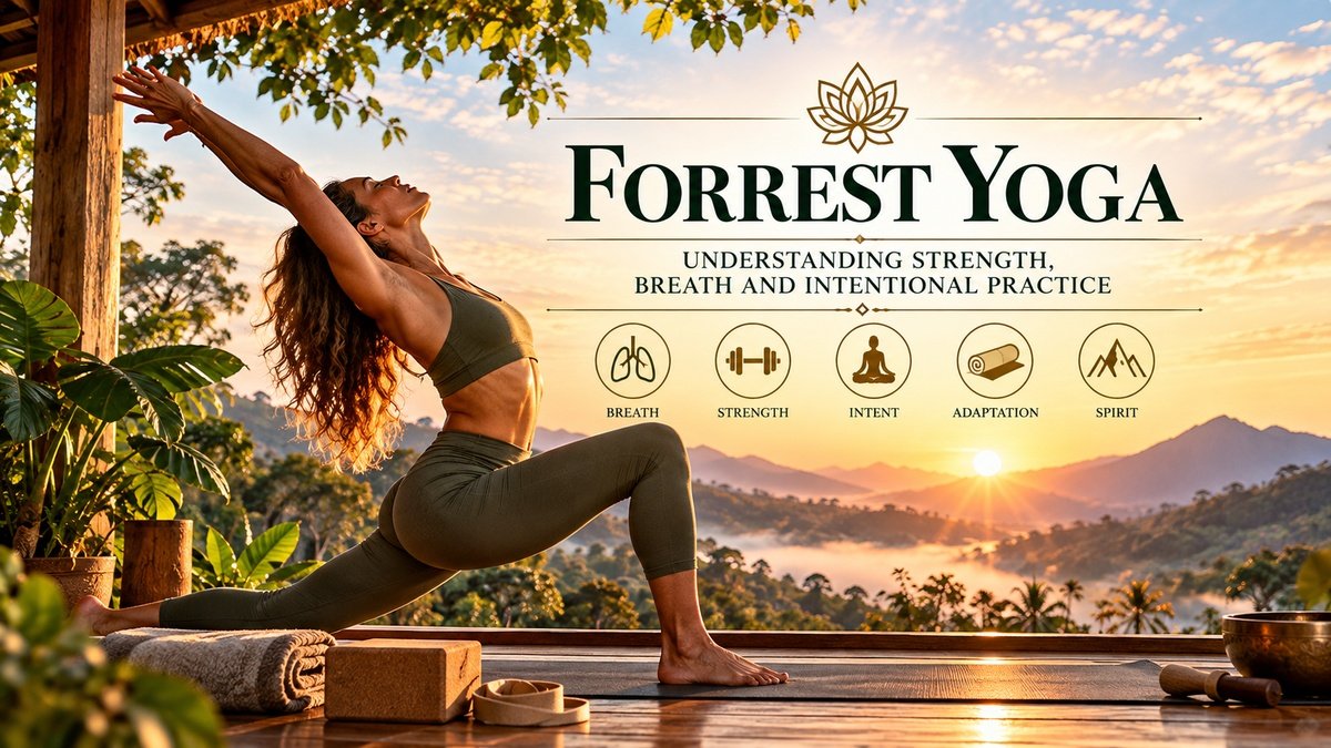 Forrest Yoga practitioner in a strong backbending lunge representing breath, strength, intent and adaptation in the modern yoga method.