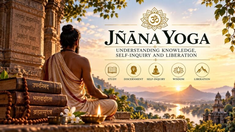 Jñana Yoga illustration representing knowledge, self-inquiry and the exploration of Atman and Brahman within Advaita Vedanta.