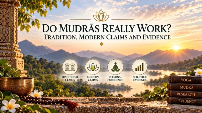 Mudra benefits feature image exploring traditional practice, modern claims and evidence without depicting a practitioner.