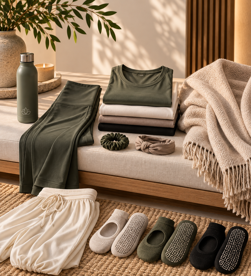 Comfortable yoga clothing and grip socks for private Orenna Wellness sessions in Inverness