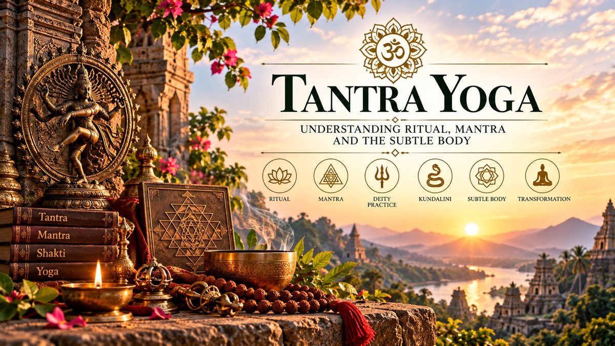 Tantra Yoga illustration representing ritual, mantra, deity practice, kundalini and the subtle body within Tantric traditions.