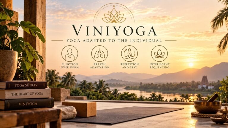 Viniyoga principles of function over form, breath adaptation, repetition and stay, and intelligent sequencing.